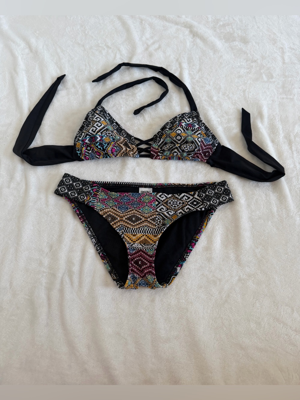 Mossimo Supply Co. Black Multi-Color Patterned Women’s Size Medium Bikini
